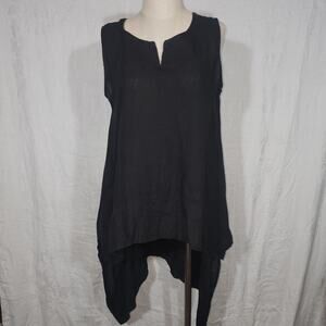 VIVIAN SHYU sz S/M black asymmetrical hi low sleeveless linen top Italy